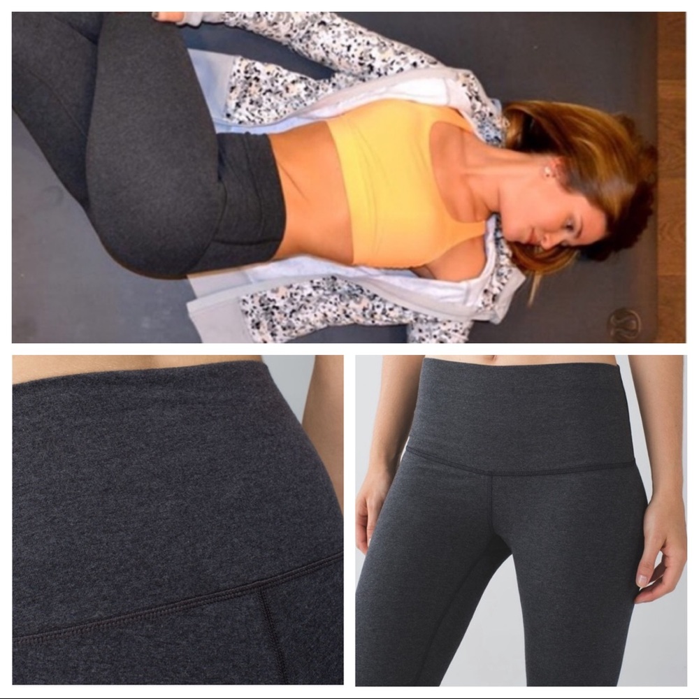 RARE Lululemon High Rise Roll Down Pant *Cotton! Heathered Black Dark Grey